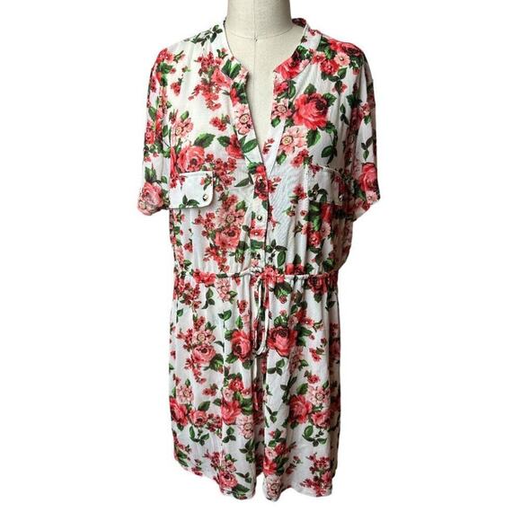 Ivy Rose Ivory Floral Print Sheer Short Sleeve Dress Women's Plus Size 3X - Picture 1 of 6